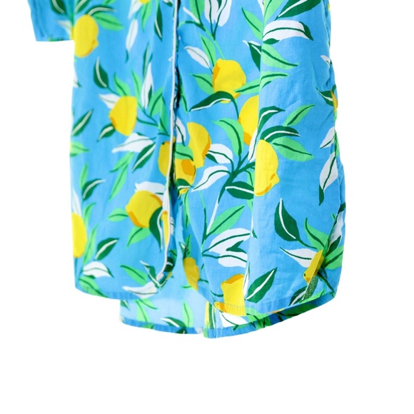 Printfresh Athropologie Lemon Zest Blue Yellow Button Up Sleep Shirt Womens S - Picture 5 of 8